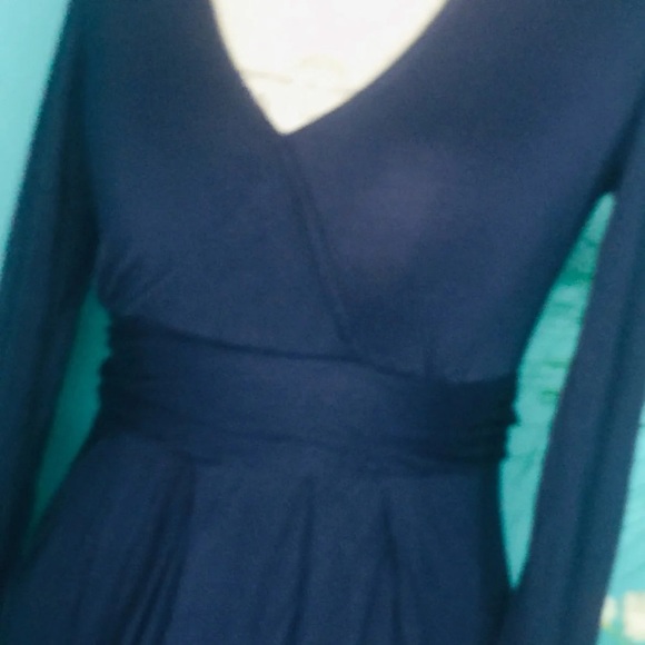 Mama Licious Maternity S Navy Blue Faux Wrap Dress Long Sleeve V Neck - Picture 2 of 6